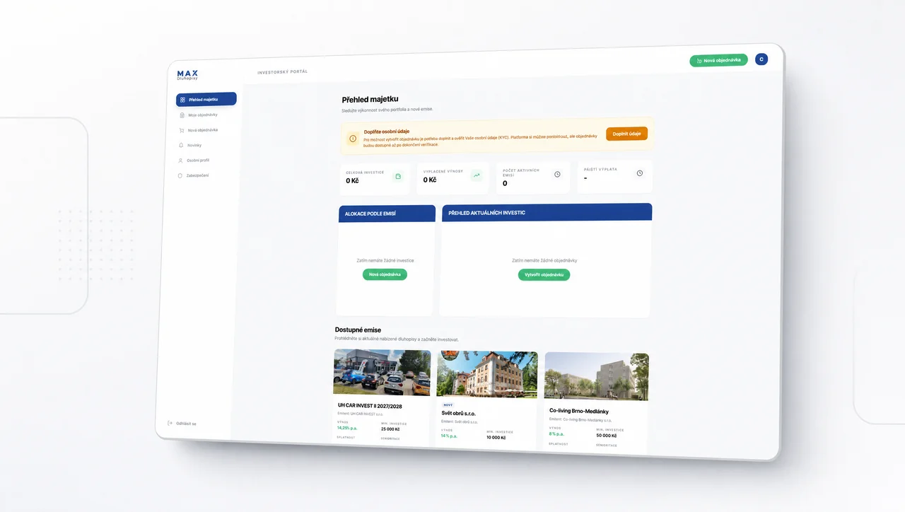 Screenshot of the investment portal