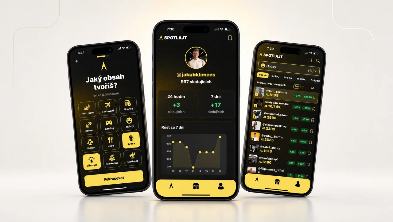 Screenshots of the Spotlajt app